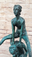 Real Bronze Sculpture of Children Playing Leapfrog