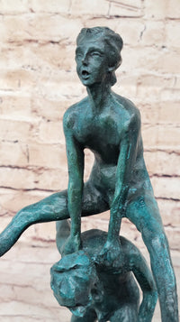 Real Bronze Sculpture of Children Playing Leapfrog