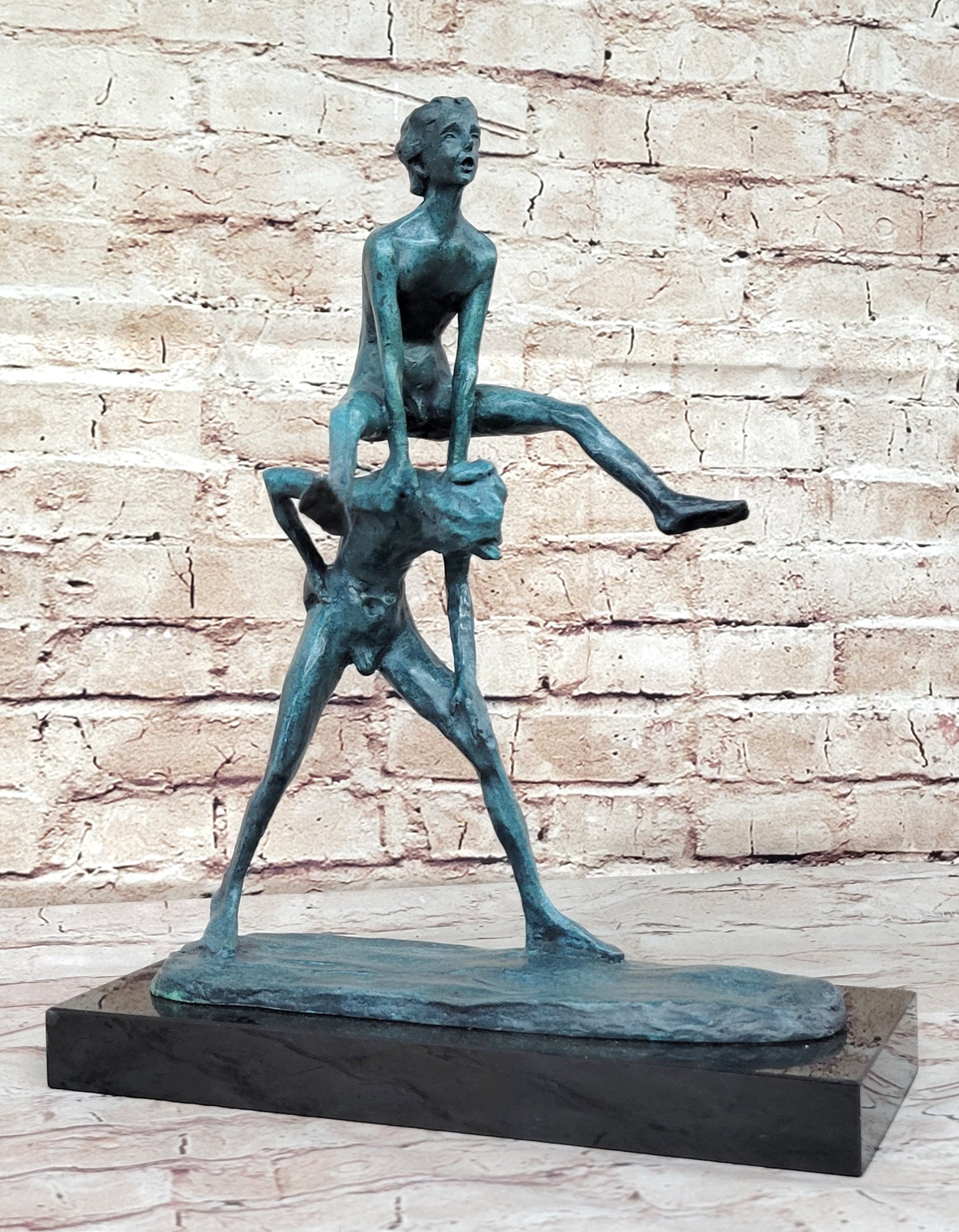 Real Bronze Sculpture of Children Playing Leapfrog
