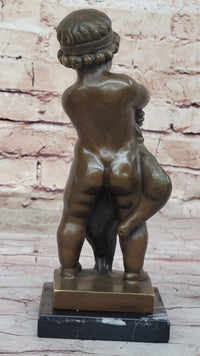 Bronze Sculpture of Child with Duck Signed V. Novak