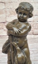 Bronze Sculpture of Child with Duck Signed V. Novak