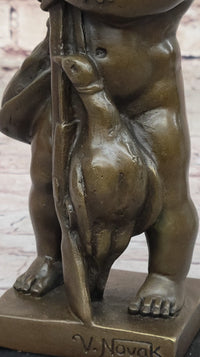 Bronze Sculpture of Child with Duck Signed V. Novak