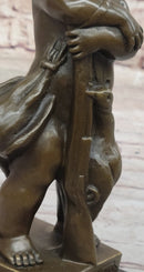 Bronze Sculpture of Child with Duck Signed V. Novak