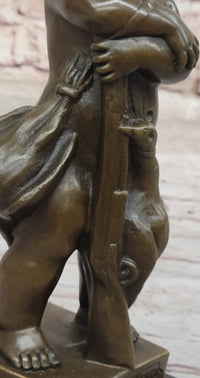 Bronze Sculpture of Child with Duck Signed V. Novak