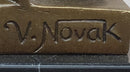 Bronze Sculpture of Child with Duck Signed V. Novak
