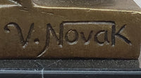 Bronze Sculpture of Child with Duck Signed V. Novak