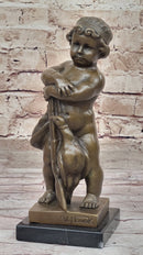 Bronze Sculpture of Child with Duck Signed V. Novak