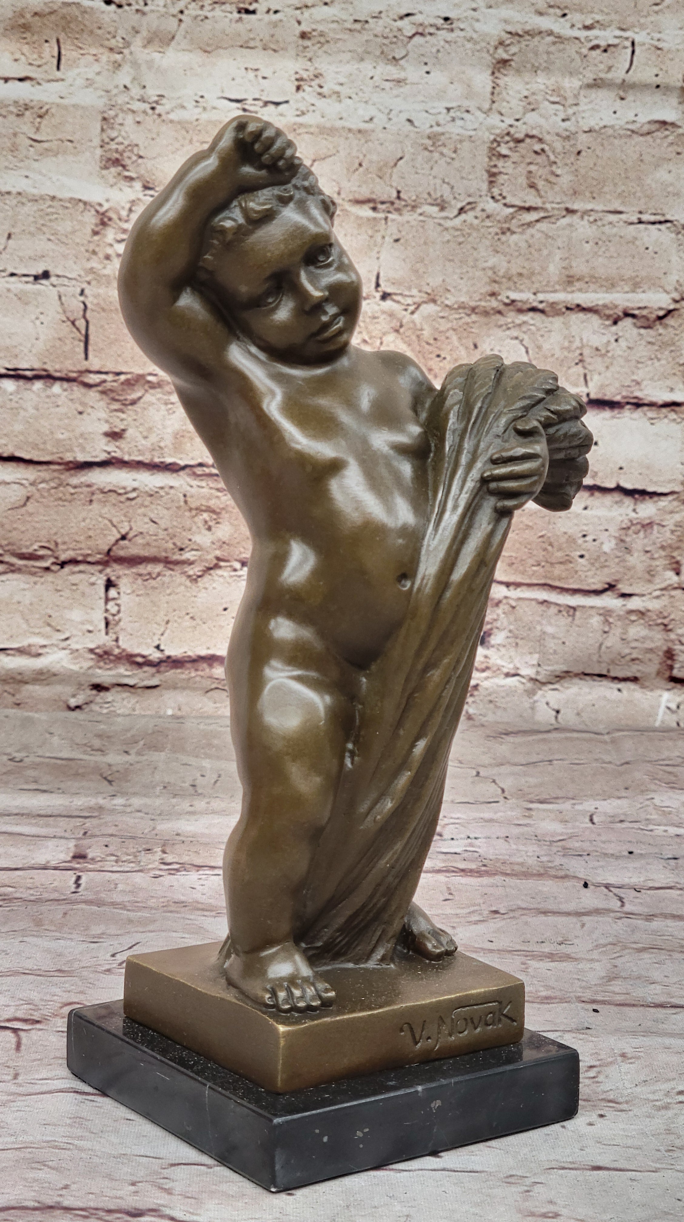 Hot Cast Bronze Sculpture Statue Classical Decor by Novak -  Semi Nude Young Boy Bronze