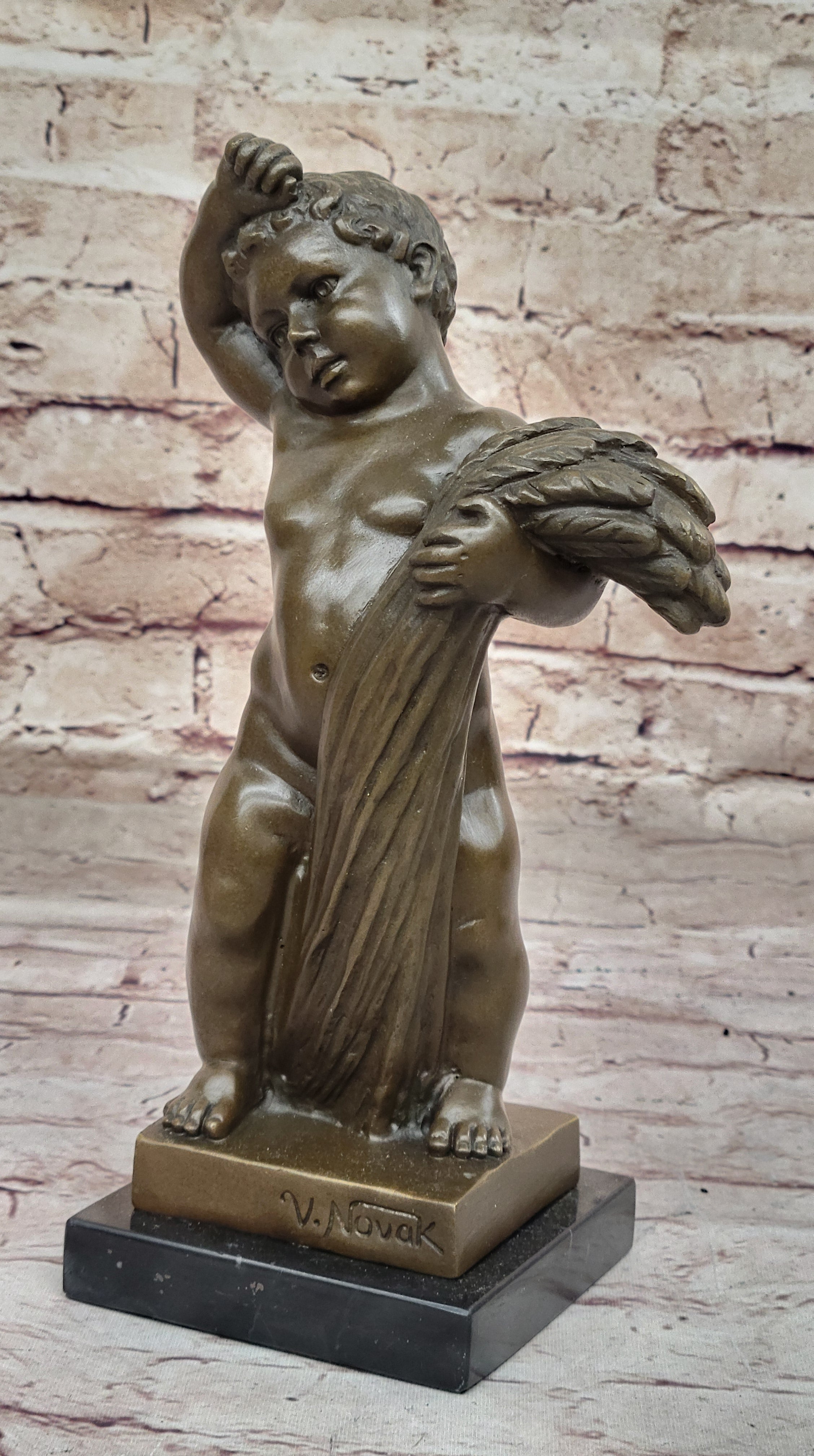 Hot Cast Bronze Sculpture Statue Classical Decor by Novak -  Semi Nude Young Boy Bronze