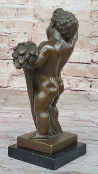 Hot Cast Bronze Sculpture Statue Classical Decor by Novak -  Semi Nude Young Boy Bronze