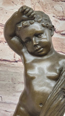 Hot Cast Bronze Sculpture Statue Classical Decor by Novak -  Semi Nude Young Boy Bronze