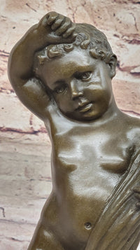 Hot Cast Bronze Sculpture Statue Classical Decor by Novak -  Semi Nude Young Boy Bronze