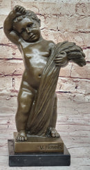 Hot Cast Bronze Sculpture Statue Classical Decor by Novak -  Semi Nude Young Boy Bronze