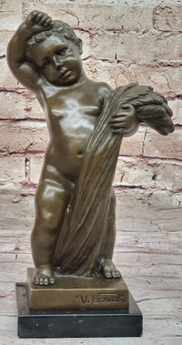 Hot Cast Bronze Sculpture Statue Classical Decor by Novak -  Semi Nude Young Boy Bronze