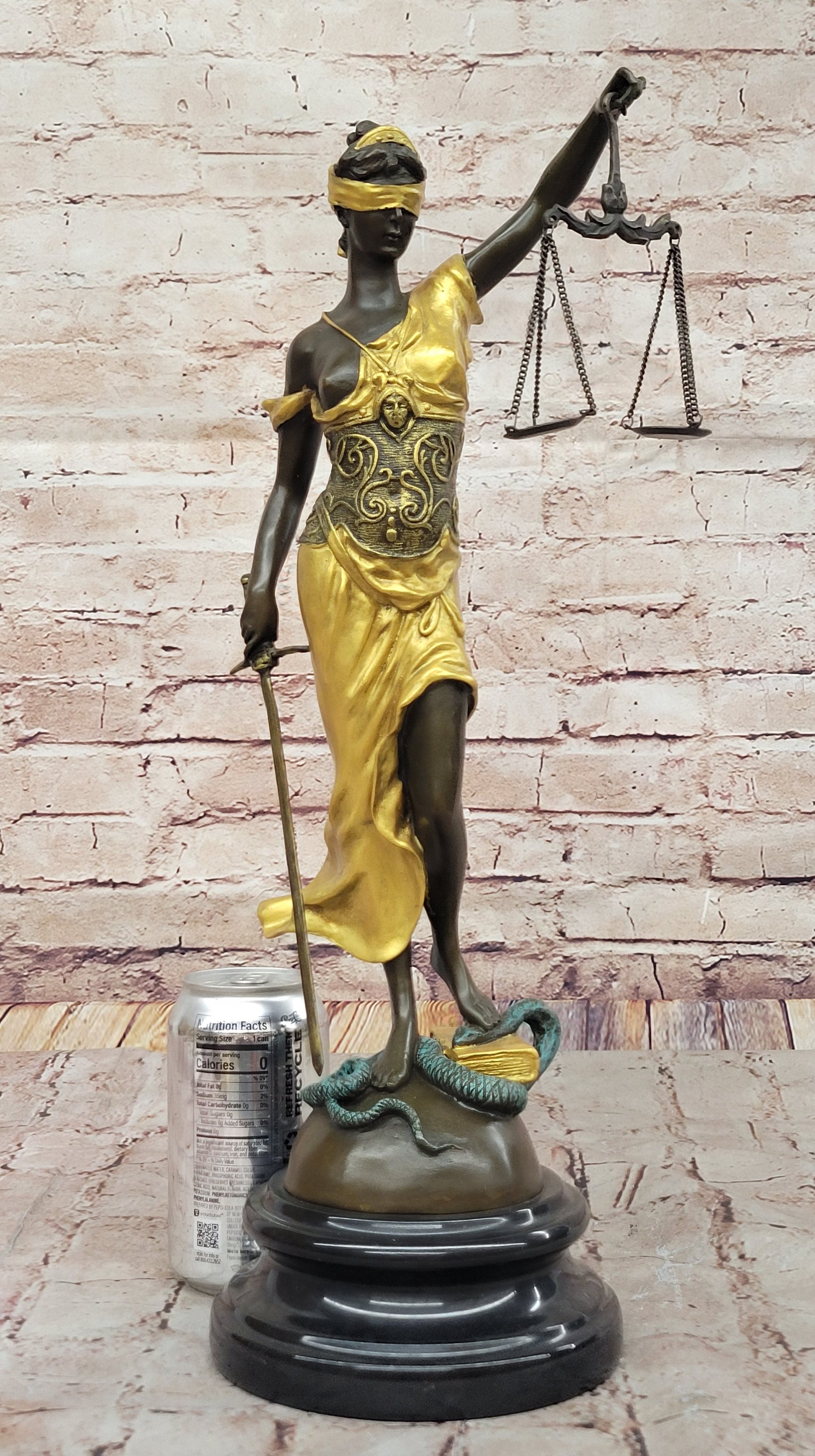 Blind Lady of Justice Themis Bronze Sculpture Gold Patina
