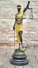 Blind Lady of Justice Themis Bronze Sculpture Gold Patina