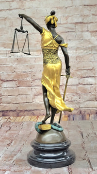Blind Lady of Justice Themis Bronze Sculpture Gold Patina