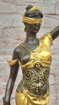 Blind Lady of Justice Themis Bronze Sculpture Gold Patina