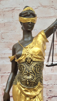 Blind Lady of Justice Themis Bronze Sculpture Gold Patina