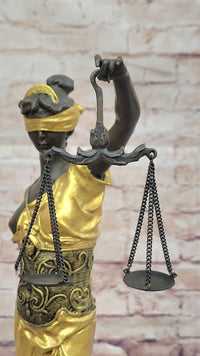 Blind Lady of Justice Themis Bronze Sculpture Gold Patina