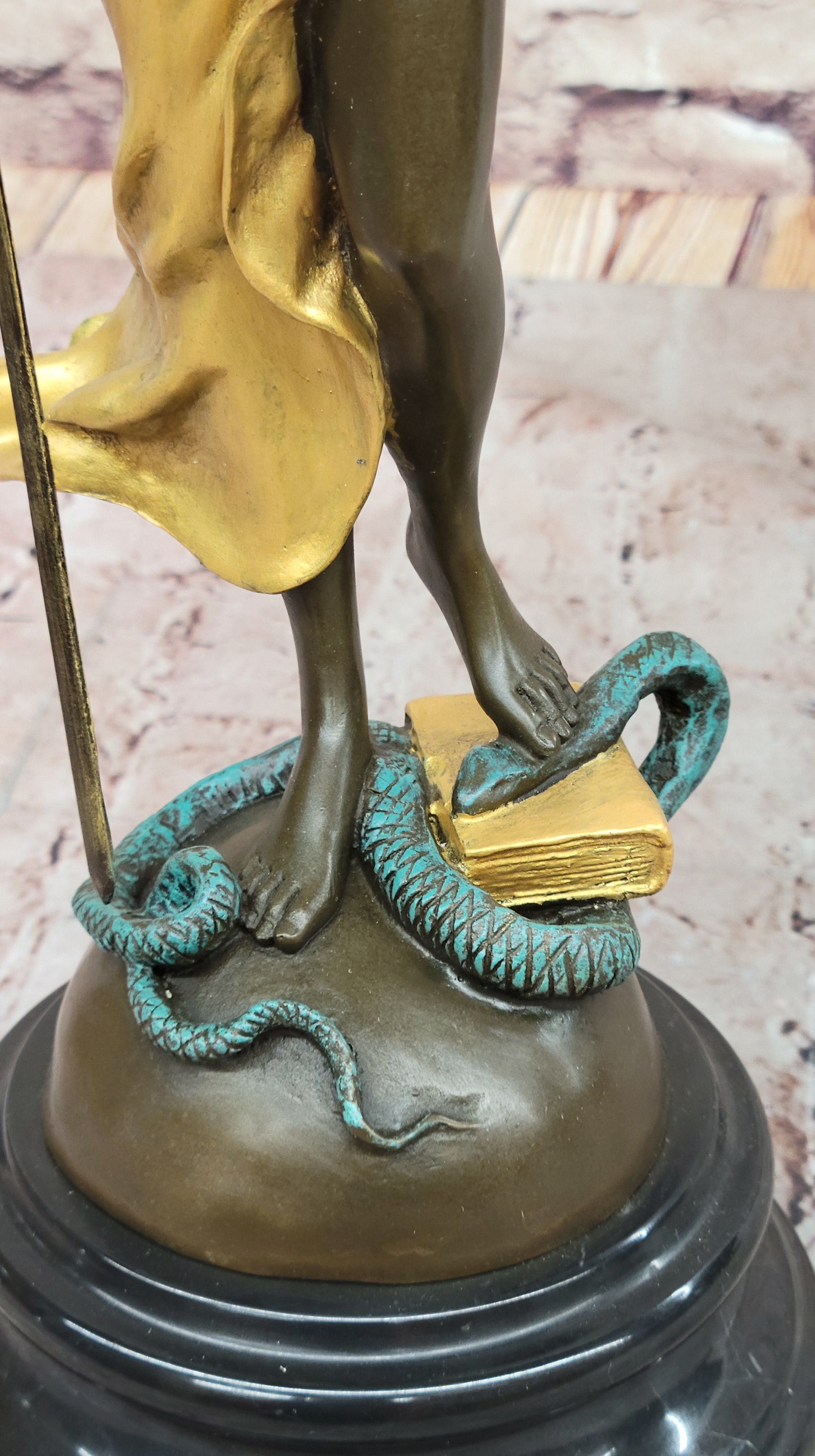 Blind Lady of Justice Themis Bronze Sculpture Gold Patina