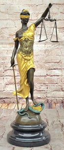 Blind Lady of Justice Themis Bronze Sculpture Gold Patina