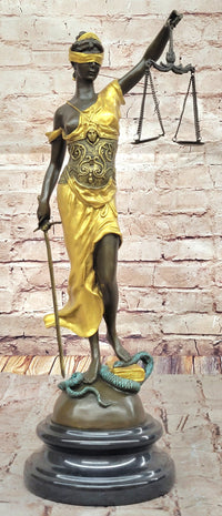 Blind Lady of Justice Themis Bronze Sculpture Gold Patina