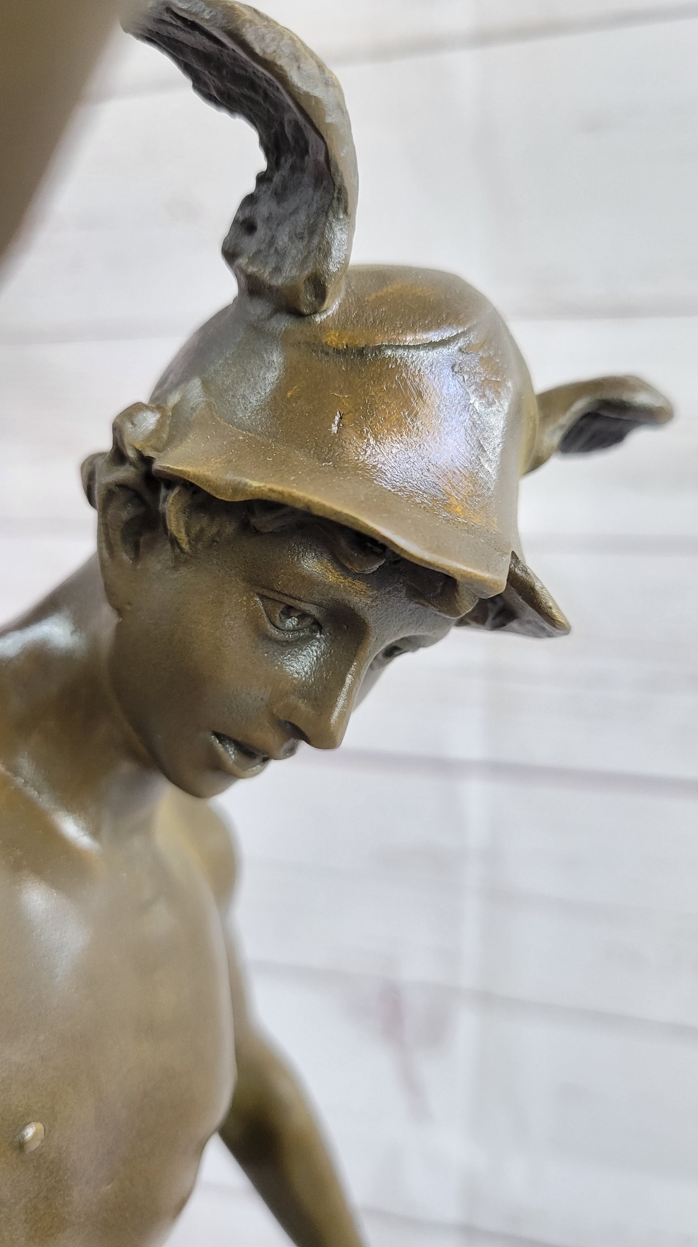 Bronze Flying Mercury w/ Caduceus Sculpture Nude Figure on Marble Base