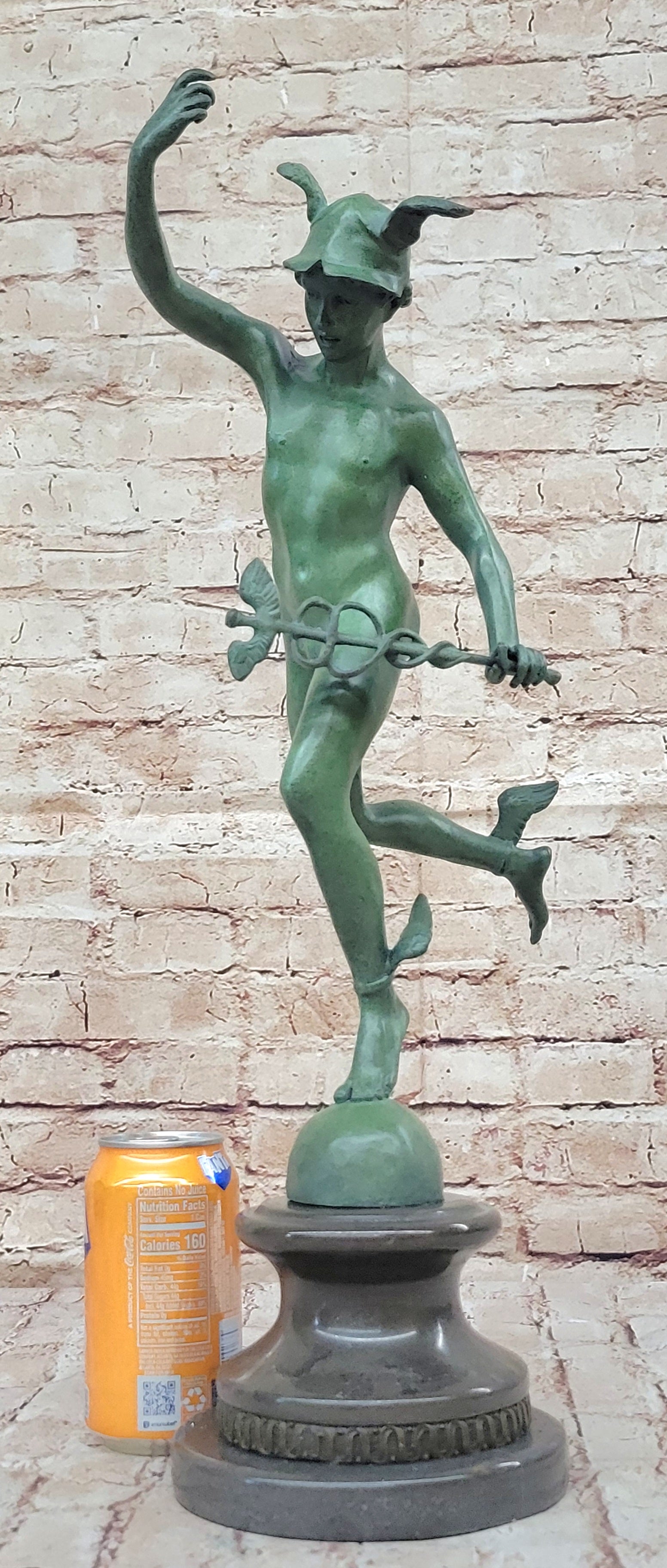 Nude Flying Mercury Caduceus Green Patina Bronze Sculpture Giambologna