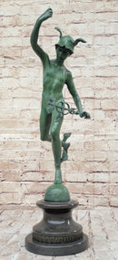 Nude Flying Mercury Caduceus Green Patina Bronze Sculpture Giambologna