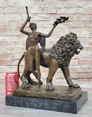 Aldo Vitaleh Bronze Lion with Angel Sculpture