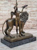 Aldo Vitaleh Bronze Lion with Angel Sculpture
