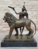 Aldo Vitaleh Bronze Lion with Angel Sculpture