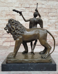 Aldo Vitaleh Bronze Lion with Angel Sculpture
