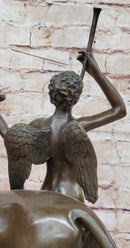 Aldo Vitaleh Bronze Lion with Angel Sculpture