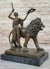 Aldo Vitaleh Bronze Lion with Angel Sculpture