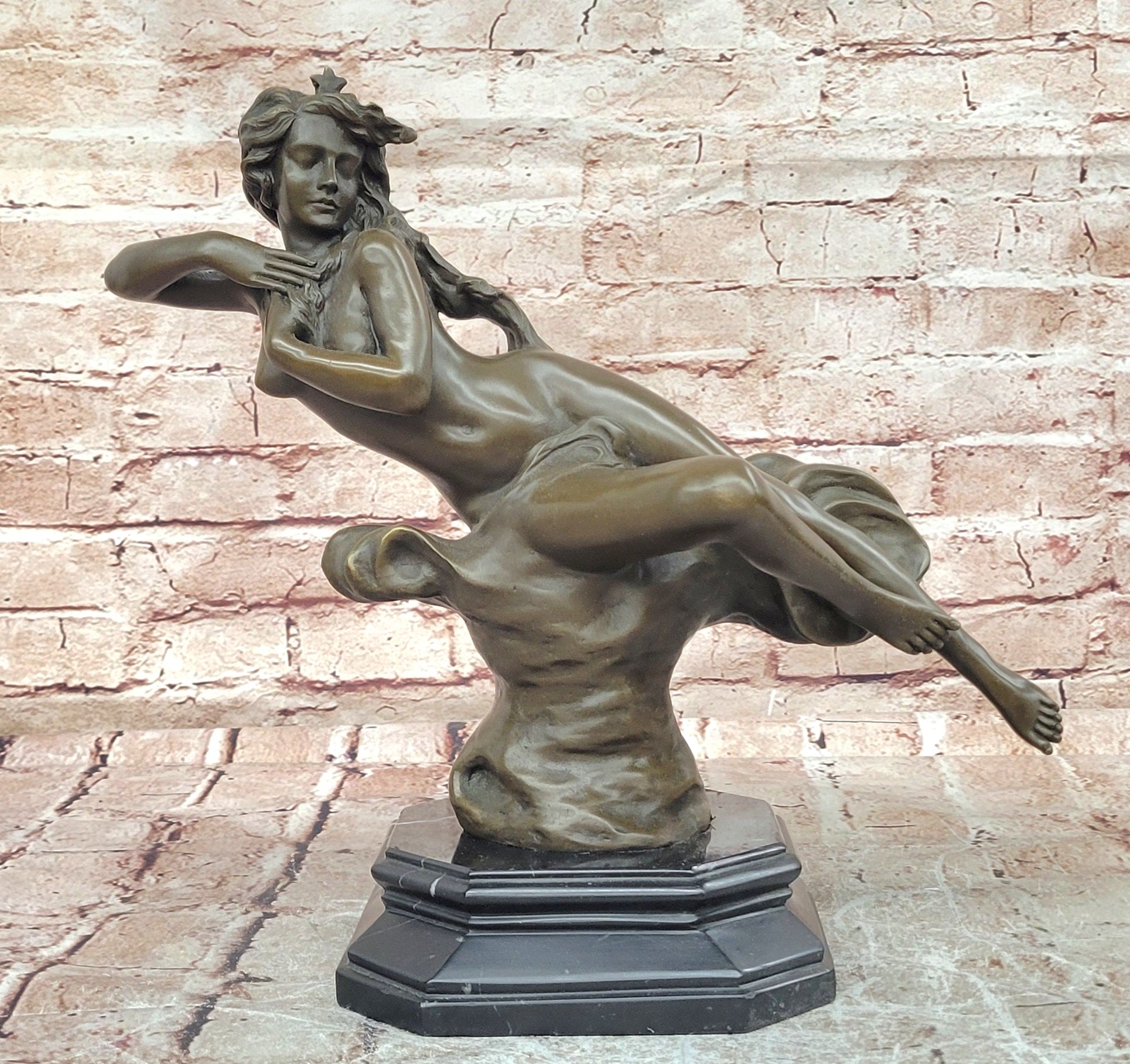 Genuine Bronze Sculpture Statue Marble Base Western Copper Ornament by Milo