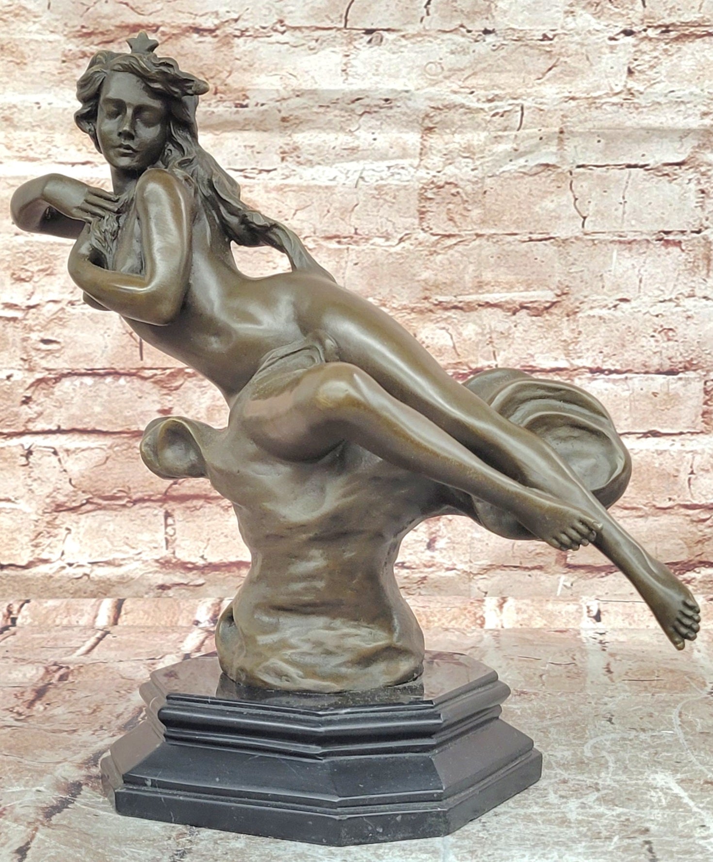 Genuine Bronze Sculpture Statue Marble Base Western Copper Ornament by Milo