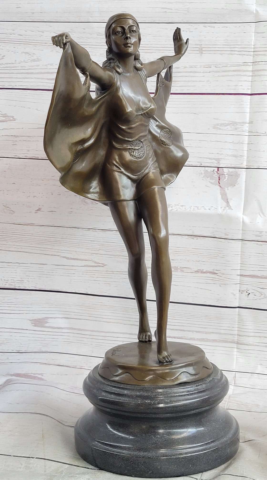 Signed Otto Poertzel Bat Dancer Bronze Art Deco Marble Figure
