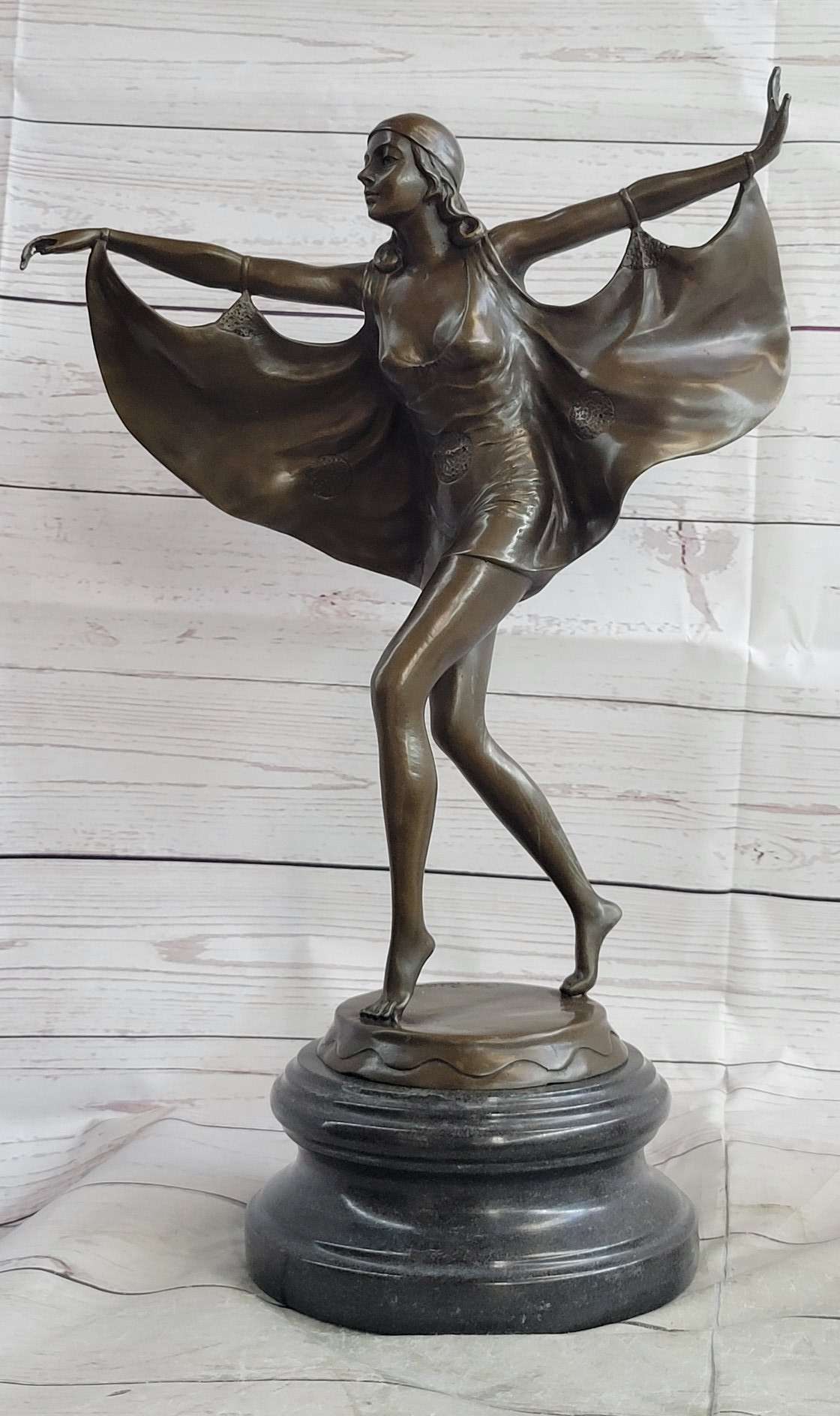 Signed Otto Poertzel Bat Dancer Bronze Art Deco Marble Figure