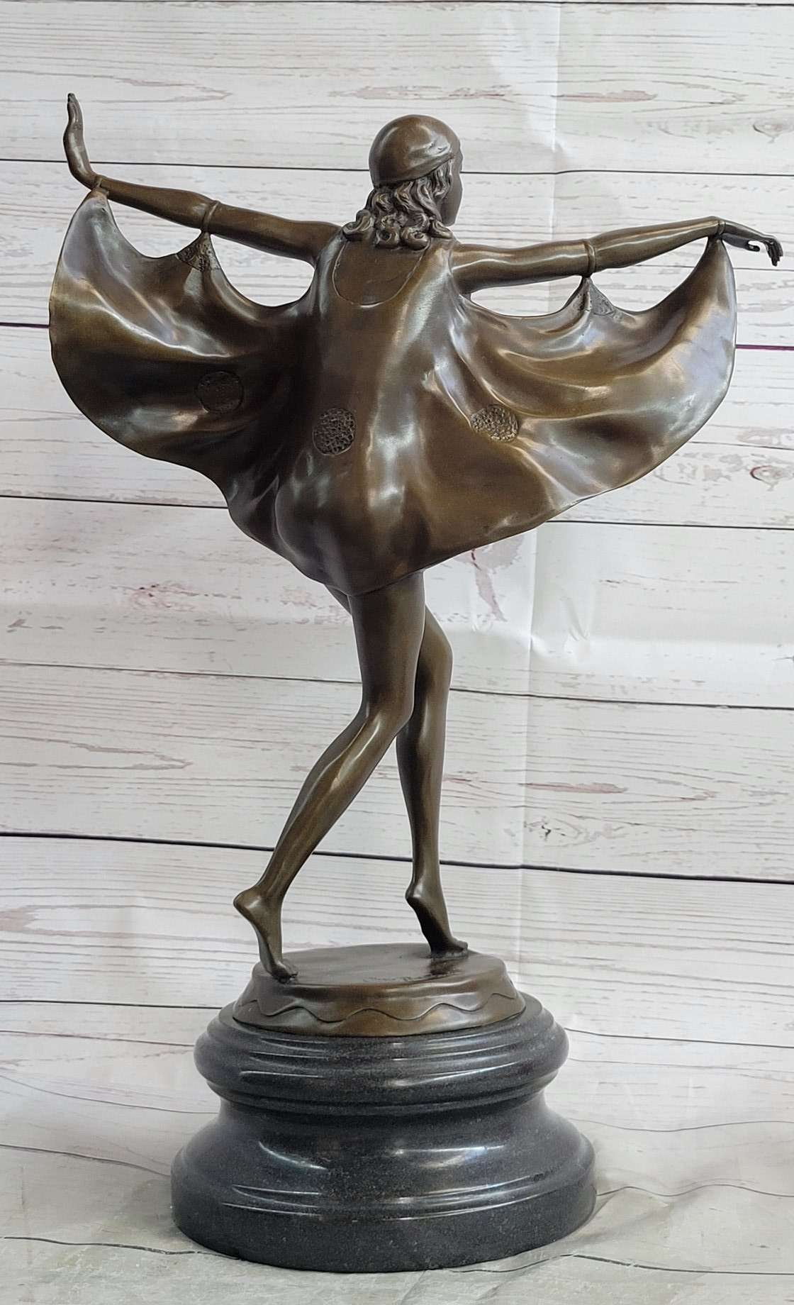 Signed Otto Poertzel Bat Dancer Bronze Art Deco Marble Figure
