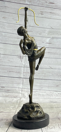 Semi Nude Artemis Diana the Huntress Female Archer Bronze Statue Sculpture Art Deco 20" x 7.5"