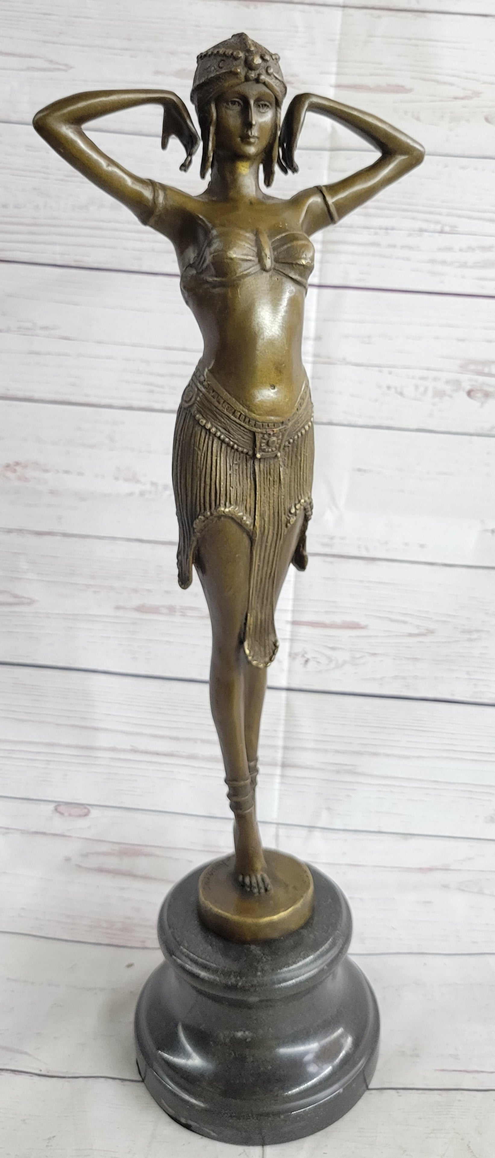 VINTAGE SIGNED EXOTIC DANCER CHIPARUS BRONZE STATUE ART DECO BROWN PATINA FIGURE