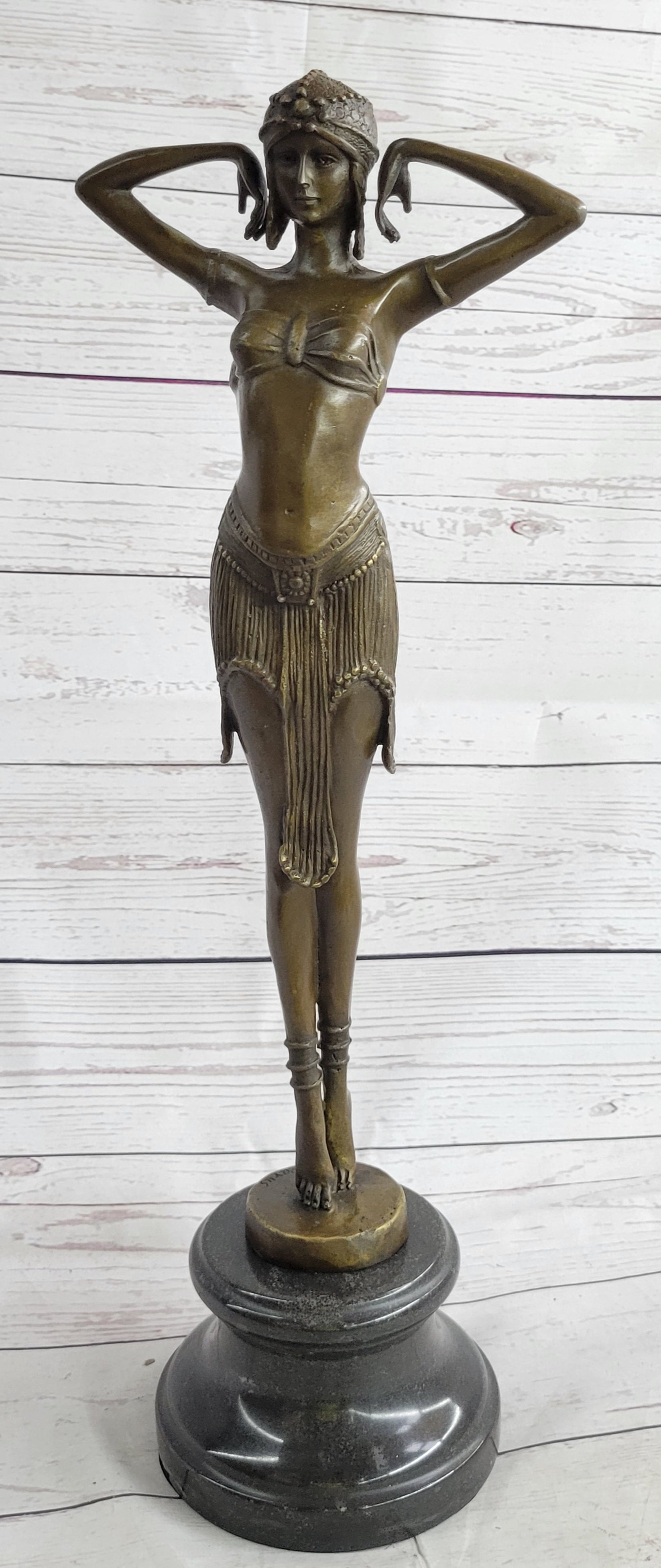 VINTAGE SIGNED EXOTIC DANCER CHIPARUS BRONZE STATUE ART DECO BROWN PATINA FIGURE