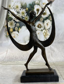 SIGNED ART DECO NUDE GIRL DANCER FAYRAL BRONZE STATUE MARBLE BASE FIGURINE LARGE