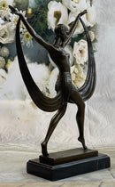 SIGNED ART DECO NUDE GIRL DANCER FAYRAL BRONZE STATUE MARBLE BASE FIGURINE LARGE