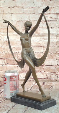 SIGNED ART DECO NUDE GIRL DANCER FAYRAL BRONZE STATUE MARBLE BASE FIGURINE LARGE