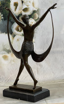 SIGNED ART DECO NUDE GIRL DANCER FAYRAL BRONZE STATUE MARBLE BASE FIGURINE LARGE