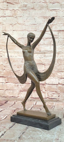 SIGNED ART DECO NUDE GIRL DANCER FAYRAL BRONZE STATUE MARBLE BASE FIGURINE LARGE
