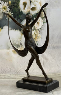 SIGNED ART DECO NUDE GIRL DANCER FAYRAL BRONZE STATUE MARBLE BASE FIGURINE LARGE